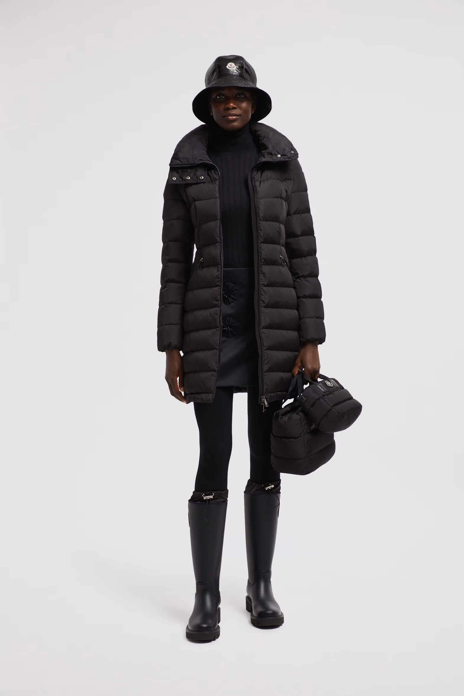 Flammette Long Down Jacket Women Black Moncler 0